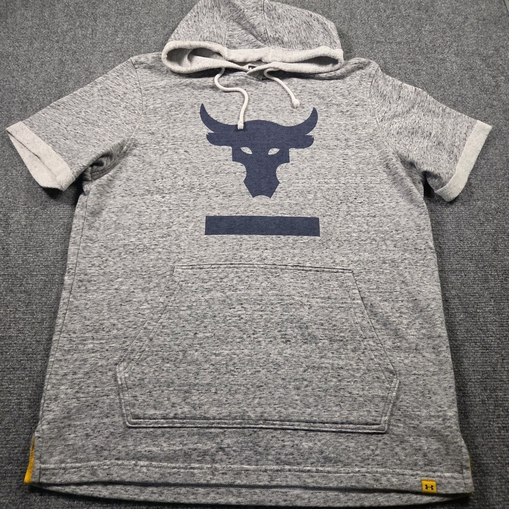 Under Armour Project Rock Short Sleeve Hoodie Gray Men's M Workout Gym